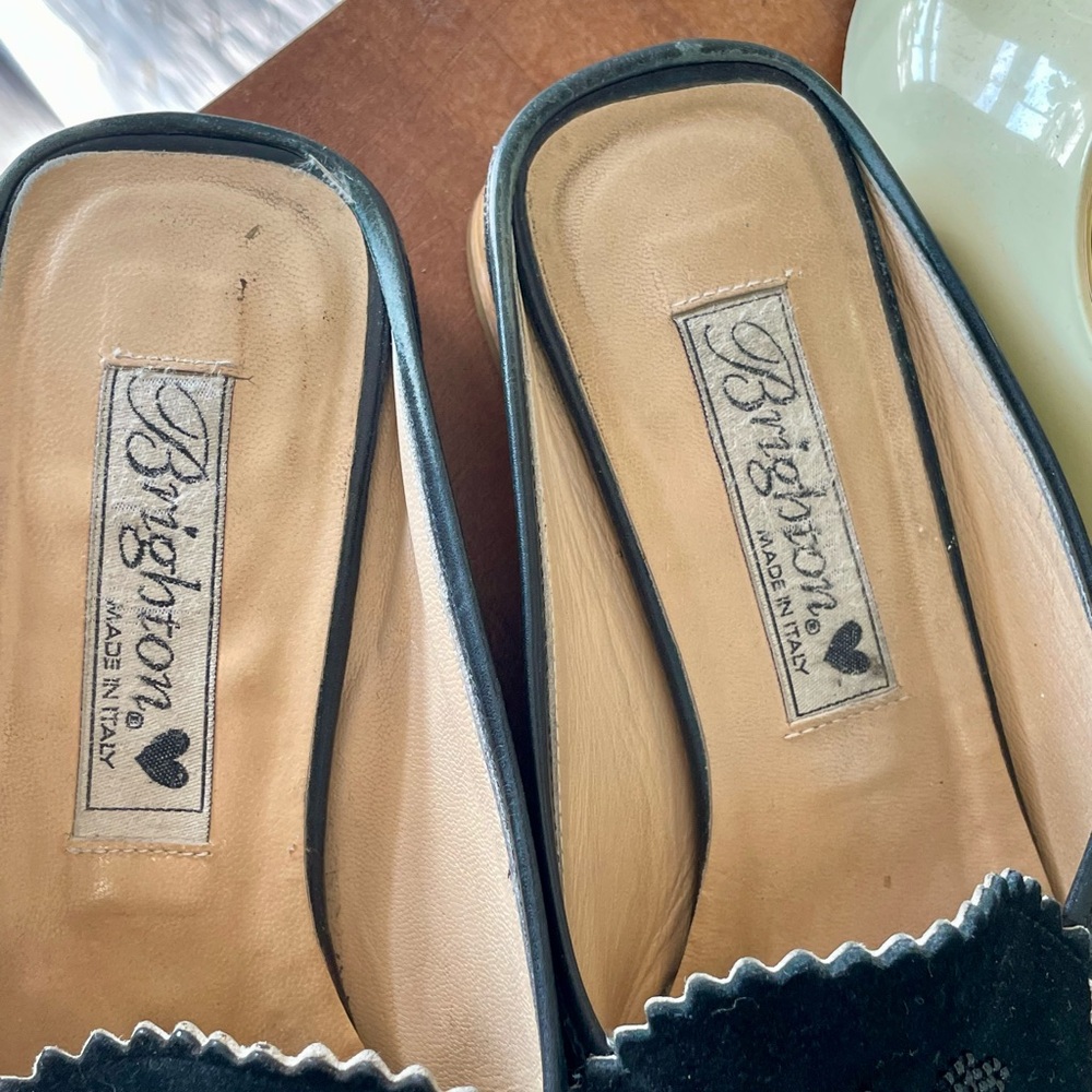 Brighton Melani Black Suede Leather Floral Beaded Mules Size 6.5 - Picture 5 of 15